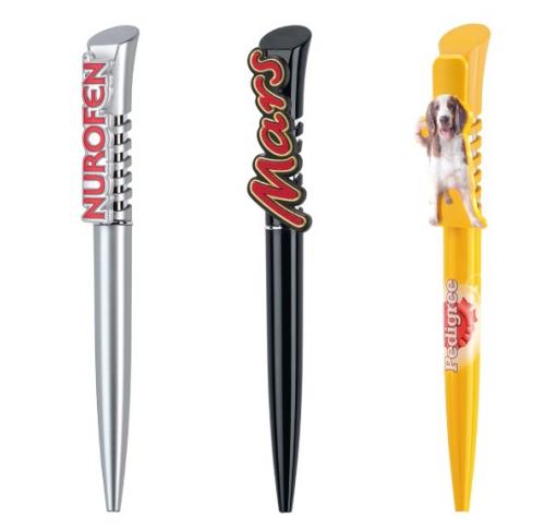 Retractable Ballpoint Pen With Custom Shaped Logo Clip