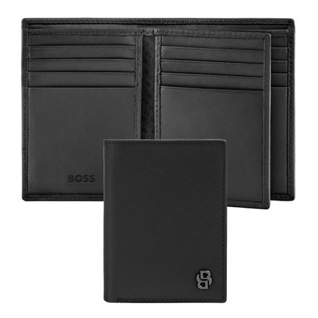 Hugo Boss Card holder with flap Double B Saffiano Black