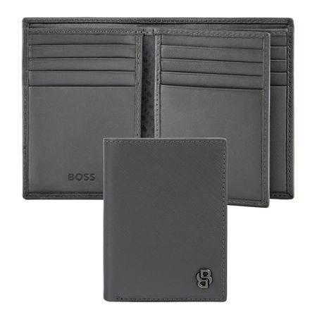 Hugo Boss Card holder with flap Double B Saffiano Grey