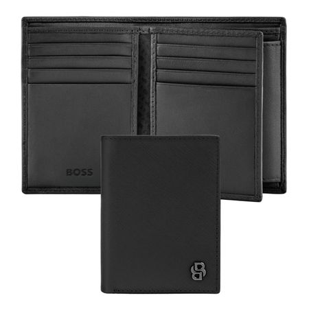 Hugo Boss Card holder with flap and money pocket Double B Saffiano Black