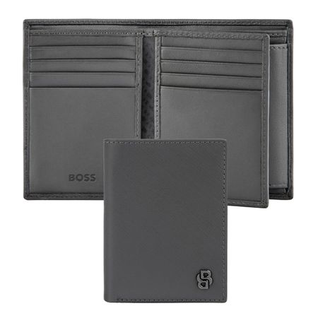 Hugo Boss Card holder with flap and money pocket Double B Saffiano Grey