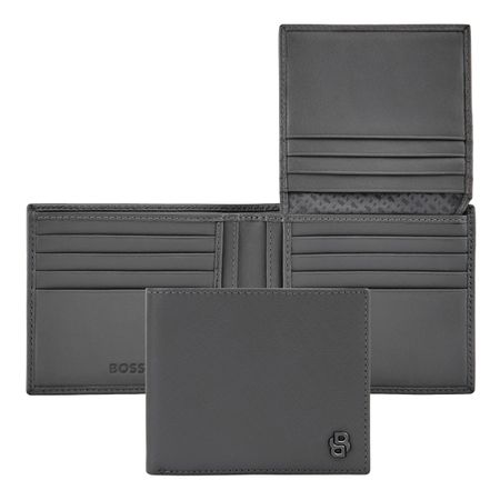 Hugo Boss Card wallet with flap Double B Saffiano Grey