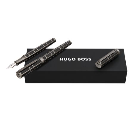 Hugo Boss Set Frame Grid Black & Gun (rollerball pen & fountain pen)
