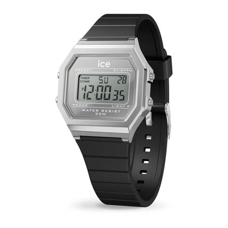Ice-Watch ICE digit retro-Metal silver mirror-Black -Small