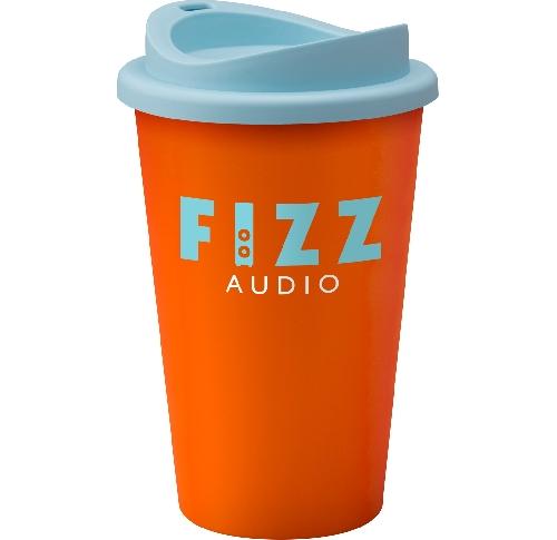 Takeaway Plastic Coffee Cup Double Walled Universal Tumbler Orange 350ml