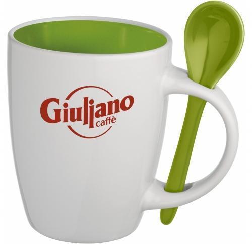 Earthenware Mug With Spoon In Handle - Green
