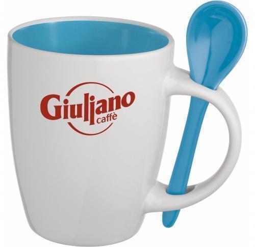 Mug with Spoon in Handle - Light Blue